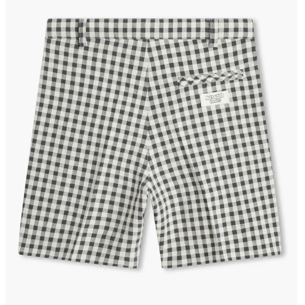 Kenzo Kids‎ Logo Tag Gingham Check-Print Shorts Boys Size 4A/102 Black & White